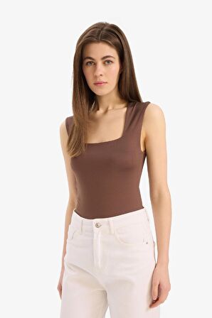 DeFacto Slim Fit Dar Kesim Kare Yaka Basic Düz Çıtçıtlı Body E9045AX25SPBN167