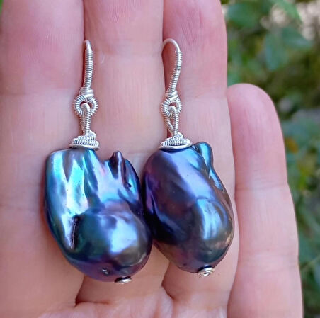 2345 Gümüş(925) aparatlı üst kalite doğal İnci el yapımı küpe