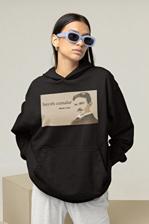 Nikolla Teslla Baskılı Unisex Oversize Hoodie