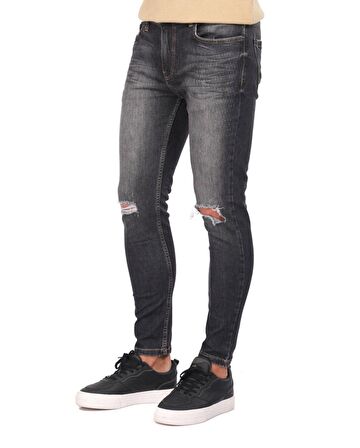 Siyah Yırtık Skinny Fit Erkek Jean Pantolon