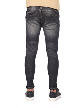 Siyah Yırtık Skinny Fit Erkek Jean Pantolon