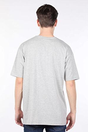 Erkek Gri Bisiklet Yaka Oversize T-shirt