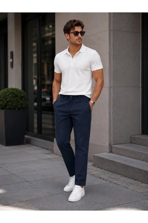 Luxic Core Erkek Pantolon Lacivert Pamuklu Bağcıklı Regular Fit Günlük Pantolon