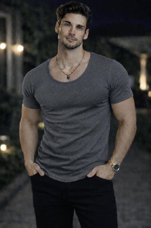 BYBÜLENT Füme Erkek Oval Yaka Tişört Açık Yaka Likralı Slim Fit T-shirt 