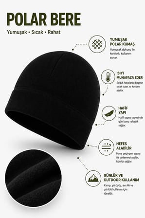 Polar Bere Unisex Kışlık Sıcak Tutan Yumuşak Polar Kumaş Outdoor Kamp Trekking Günlük Kullanım Bere