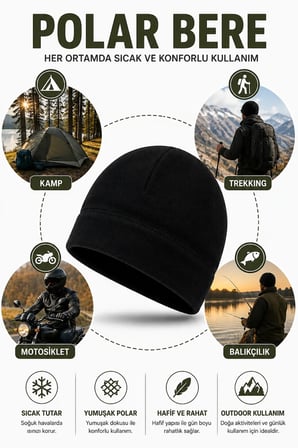 Polar Bere Unisex Kışlık Sıcak Tutan Yumuşak Polar Kumaş Outdoor Kamp Trekking Günlük Kullanım Bere