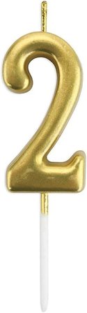 2 Yaş Gold Rakam Mum Altın Renk Doğum Günü Pasta Mumu 12 cm