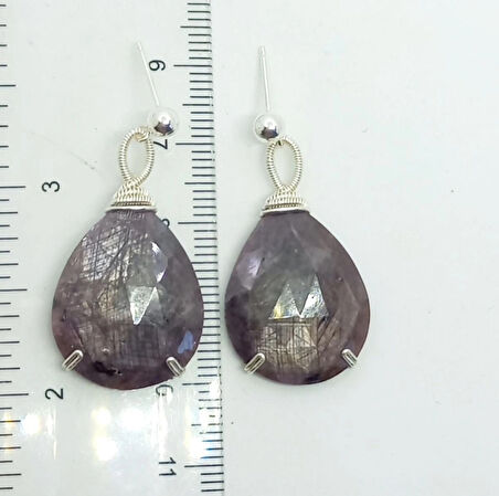 2346 Gümüş(925) aparatlı kök Safir el yapımı küpe