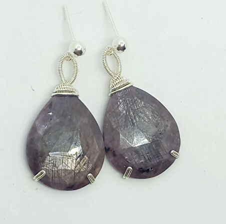 2346 Gümüş(925) aparatlı kök Safir el yapımı küpe