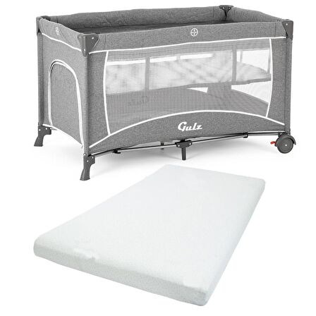 Gulz Raftel Oyun Parkı Bebek Beşik 70x120 Cm + Pamuk Yatak Light Grey