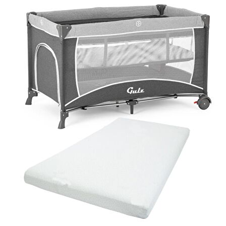 Gulz Raftel Oyun Parkı Bebek Beşik 70x120 Cm + Pamuk Yatak Dark Grey