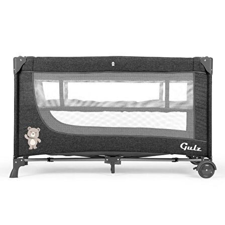 Gulz Lindo Oyun Parkı Bebek Beşik 70x120 Cm +  Viscotech Yatak Dark Gray