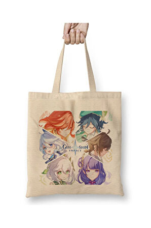 Genshin İmpact Bez Çanta Uzun Saplı Alışveriş Çantası Plaj Çantası