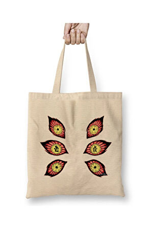 Kokushibo Demon Slayer Beyaz Bez Çanta Uzun Saplı Alışveriş Çantası Plaj Çantası