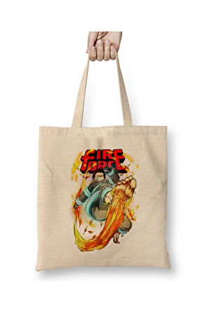 Fire Force Anime Shinra Beyaz Bez Çanta Uzun Saplı Alışveriş Çantası Plaj Çantası