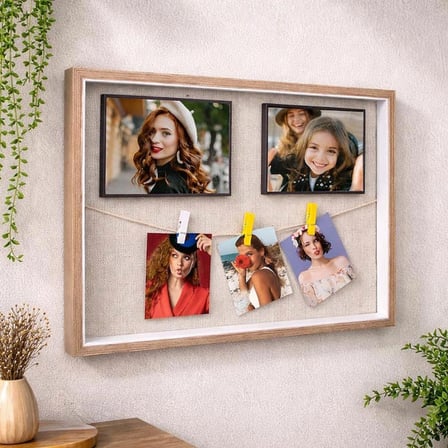 Ahşap İpli Mandallı Fotoğraf Çerçeve – 27 × 42 cm Kişiye Özel Fotoğraf Baskısı Dahil