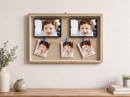 Ahşap İpli Mandallı Fotoğraf Çerçeve – 27 × 42 cm Kişiye Özel Fotoğraf Baskısı Dahil