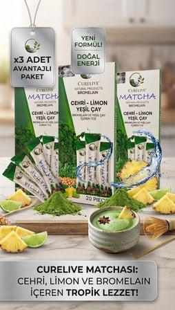 Matcha Çehri Limon Yeşil Çay Bromelain İçeren Ananas Aromalı Detox Burner Form Maça Çayı 20'li x3 Kutu Avantajlı Paket