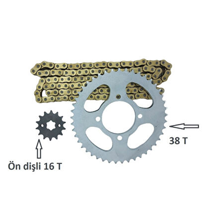 Honda Cbf 150-Cb 125 E Zincir Dişli Takımı Performans Arka 38T -Ön 16T Oringli Gold Zincir _Supermoto