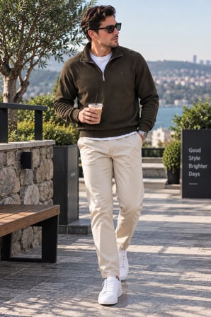 Luxıc core Erkek  Yarım Fermuarlı Dik Yaka Kazak Regular Fit Günlük Şık Basic