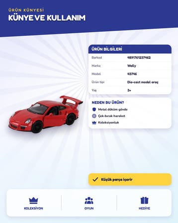 Welly Çek Bırak 16 Porsche 911 GT3 43746
