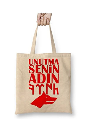 Senin Adın Türk Göktürk Kurt Bez Çanta Uzun Saplı Alışveriş Çantası Plaj Çantası
