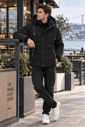 LUXIC CORE Erkek Kapüşonlu Şişme Mont İçi Polarlı Kalın Kışlık Su İtici Günlük Mont