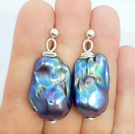 2348 Gümüş(925) aparatlı üst kalite doğal İnci el yapımı küpe