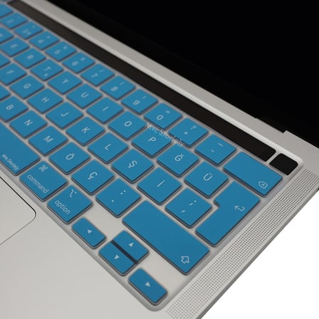 MacBook Pro Türkçe Q Klavye Koruyucu EU UK ISO Enter A2338 M1 M2 A2251 A2289 A2141 Uyumlu İnce Siyah Silikon Keyboard Cover Touch Bar 13 inç 16 inç Açık Mavi