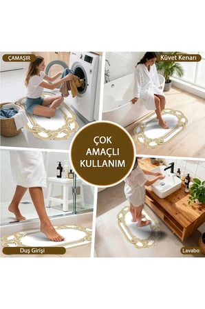 2 li Banyo Paspası, Yumuşak Banyo Halısı, Kaymaz Tabanlı, Yıkanabilir - 60x100 - 50 x60