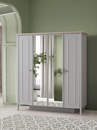 Yakamoz Sis Gri 4 Kapaklı Elbise Dolabı Gardırop 173x56x201cm