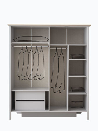 Yakamoz Sis Gri 4 Kapaklı Elbise Dolabı Gardırop 173x56x201cm