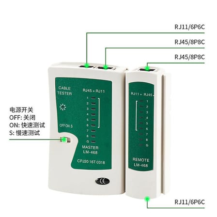 PrimeX PX-8070 RJ-45,RJ-11 Lüks Kablo Test Cihazı, ADSL, CAT5,Cat6,Cat7,Cat8 internet Kablo Tester
