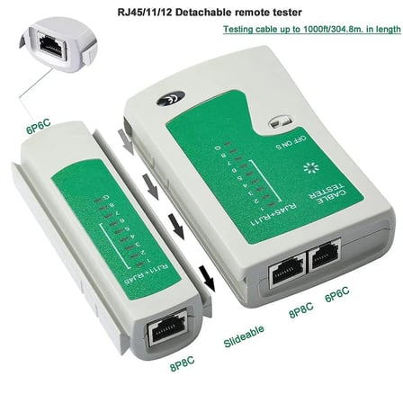 PrimeX PX-8070 RJ-45,RJ-11 Lüks Kablo Test Cihazı, ADSL, CAT5,Cat6,Cat7,Cat8 internet Kablo Tester