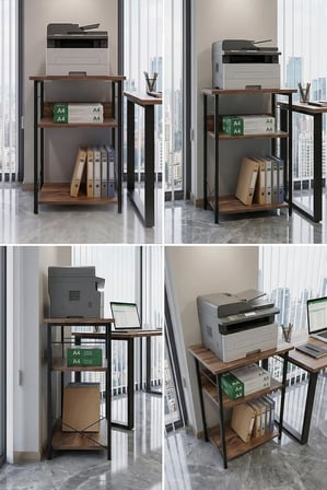 Yazıcı Sehpası 3 Katlı Çok Amaçlı Raf Metal Ayaklı Printer Stand Ofis Ev Düzenleyici Kahverengi