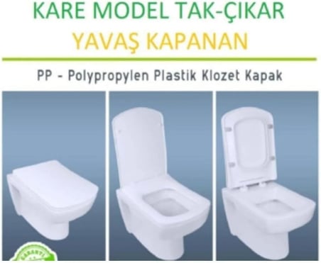 Kare Yavaş Kapanan Klozet Kapağı Amortisörlü Kapak Hijyenik Kapak Üstten Montajlı Kare Klozet Kapak