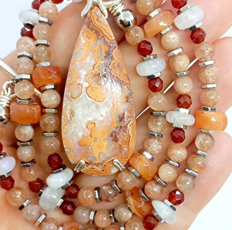 2350 Akik Güneş taşı Ay taşı el yapımı kolye