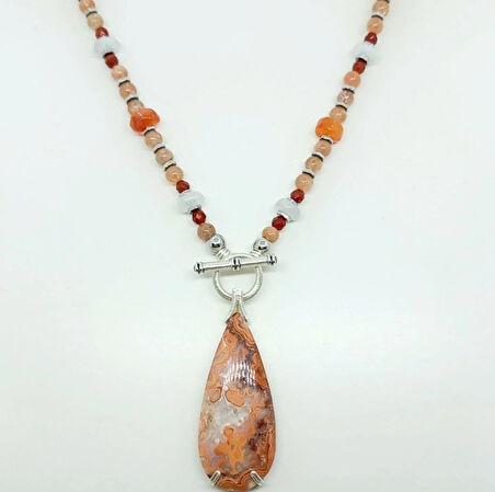 2350 Akik Güneş taşı Ay taşı el yapımı kolye