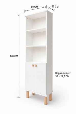 2 Kapaklı Kitaplık, Raflı, Şık Tasarım