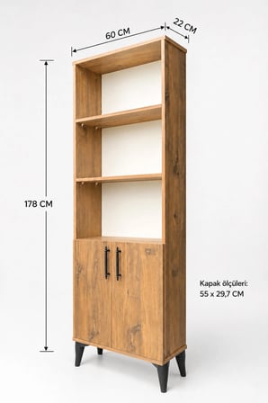 2 Kapaklı Kitaplık, Raflı, Şık Tasarım