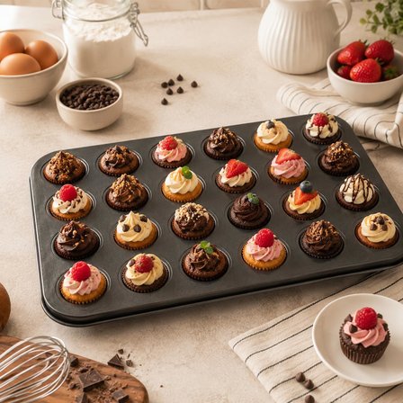 Mini Muffin Kalıbı 24 Gözlü – Yapışmaz Non Stick Mini Tart ve Cupcake Tepsisi – Karbon Çelik Fırın Kalıbı – Kek, Kurabiye ve Tatlı Yapımı İçin
