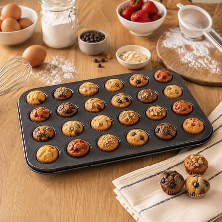 Mini Muffin Kalıbı 24 Gözlü – Yapışmaz Non Stick Mini Tart ve Cupcake Tepsisi – Karbon Çelik Fırın Kalıbı – Kek, Kurabiye ve Tatlı Yapımı İçin