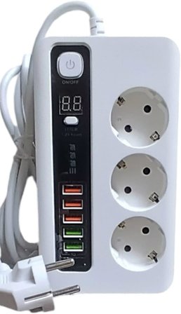 4.2a Usb'li Akıllı 3'lü Priz Zaman Ayarlı 5 Usb 2 Metre Uzatma Kablolu