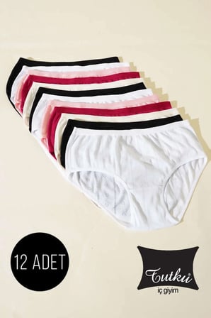 Kadın Cotton Bikini 12'li Paket 0592 Nefes Alan Dokulu Kumaş (Tutku Bikini Modeli)