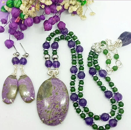 2351 Stichtite Purpurite Ametist Yeşim el yapımı kolye