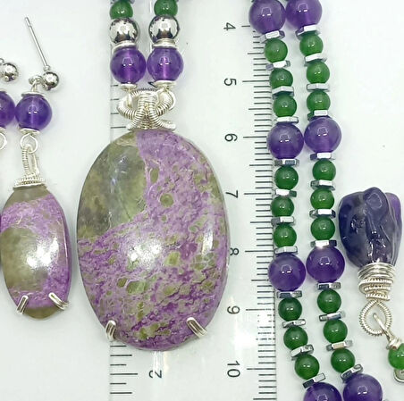 2351 Stichtite Purpurite Ametist Yeşim el yapımı kolye