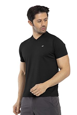 Crozwise Waffle - Erkek Siyah V Yaka Spor T-shirt - 7130-10