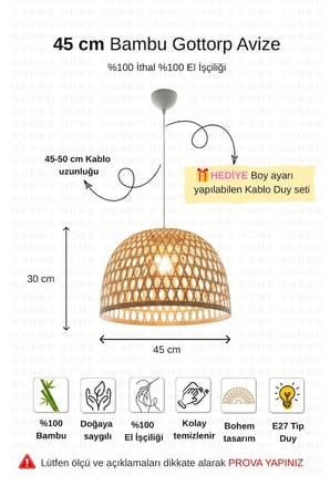 Gottorp Avize 45Cm- İskandinav, Modern, Bohem, Rattan Avize, Aydınlatma