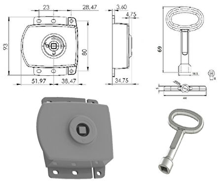 ATLASTEK METAL MİNİ YÜZEY MONTAJ HAVA SANTRAL KABİN  AĞIR PANEL KİLİT - METAL GÖVDE  (+ Alu. Kare 8. Anahtar)