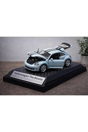Wolkswagen Beetle Mavi Diecast Model Araba VosVos Model Araba Açılan Kapılar 1:26 Ölçek Özel Standlı